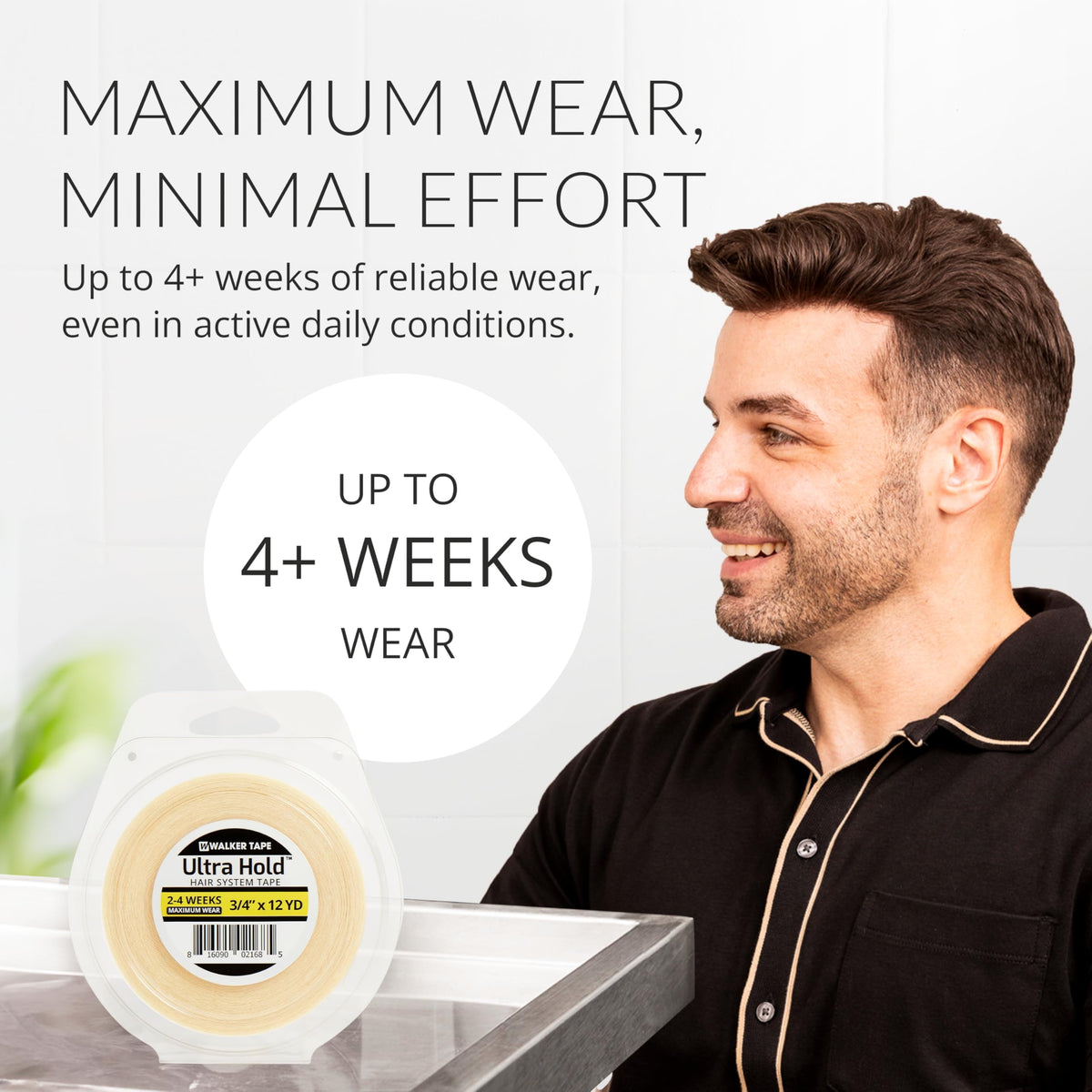 Walker Tape double-sided adhesive delivers strong, flexible hold for various hairpieces.