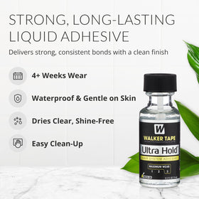 Built-in brush on Walker Tape Ultra Hold Adhesive for precise perimeter application.