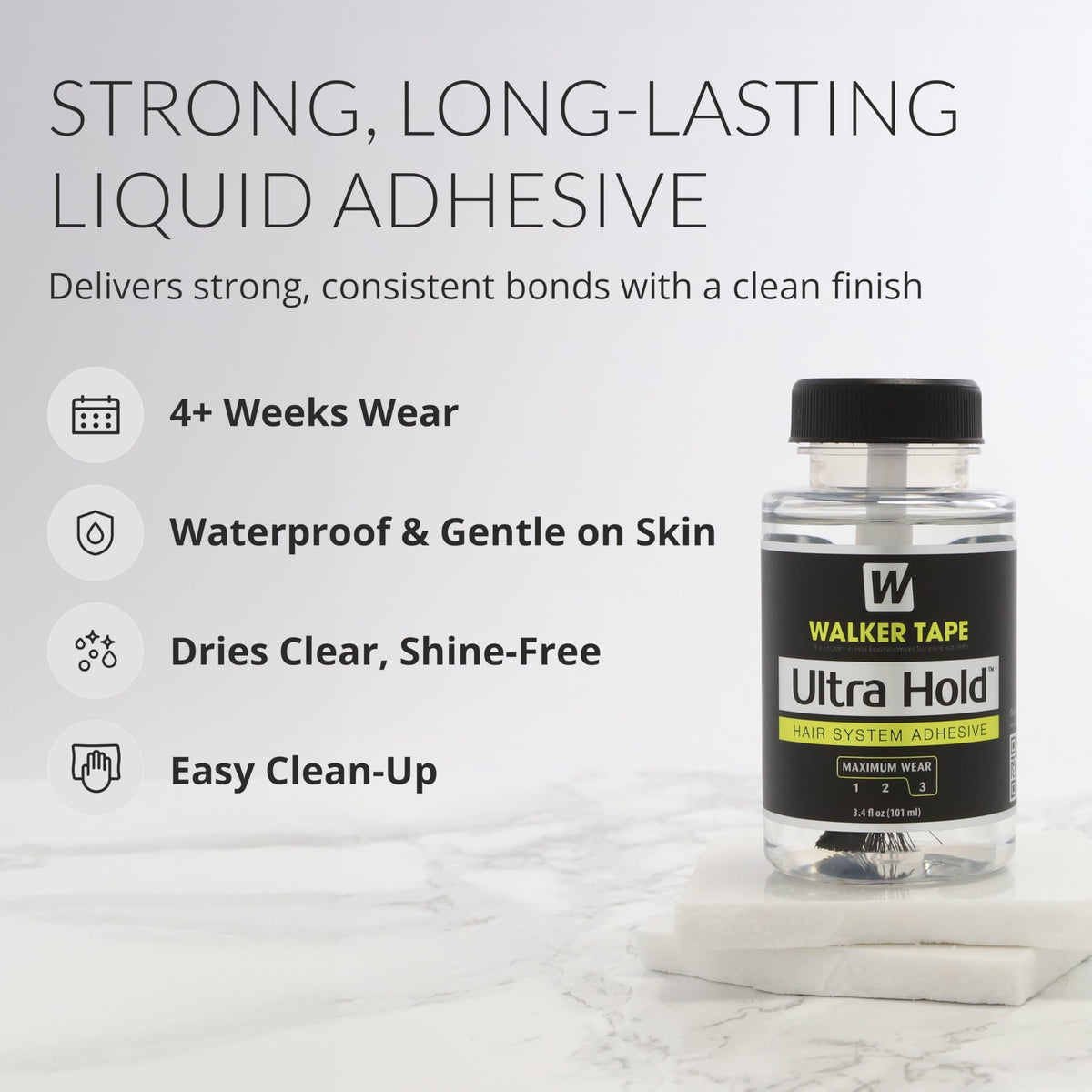 Walker Tape Ultra Hold brush on cap applying adhesive with precision along the hairline.