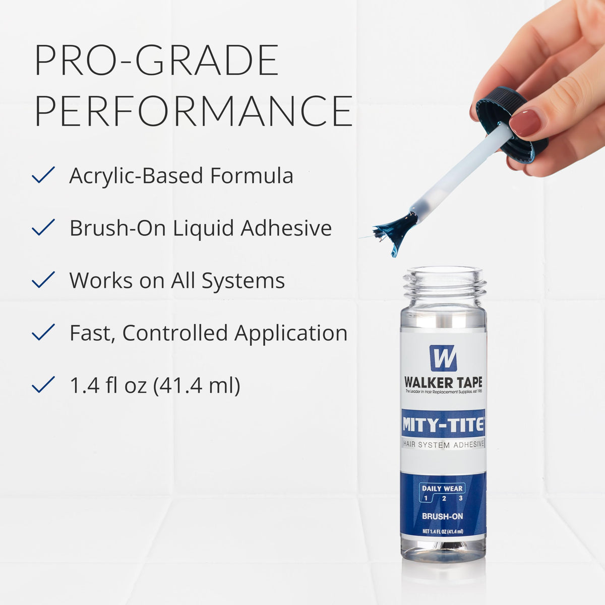 Walker Tape Mity-Tite packaging and 1.4 fl oz bottle ideal for routine maintenance.