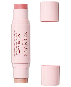 Wander Beauty On-the-Glow blush Coral Rose swatch adds natural warmth to cheeks.