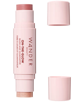 Wander Beauty On-the-Glow blush-illuminator bare-nude-glow swatch for subtle cheek radiance