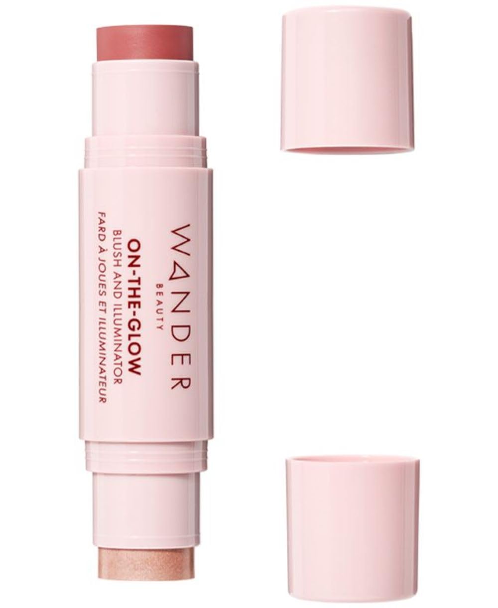 Wander Beauty On-the-Glow Sienna Sunset swatch on cheeks for natural warmth.