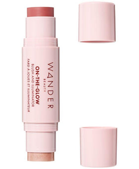 Wander Beauty On-the-Glow Sienna Sunset swatch on cheeks for natural warmth.