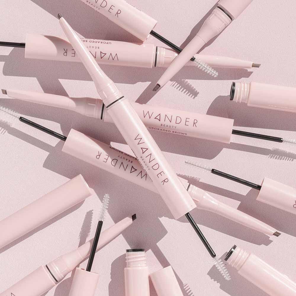 Wander Beauty Upgraded Brows packaging close-up with dual tool.