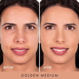 Wander Beauty Wanderlust Powder Foundation Golden Medium swatches demonstrate seamless shade match.