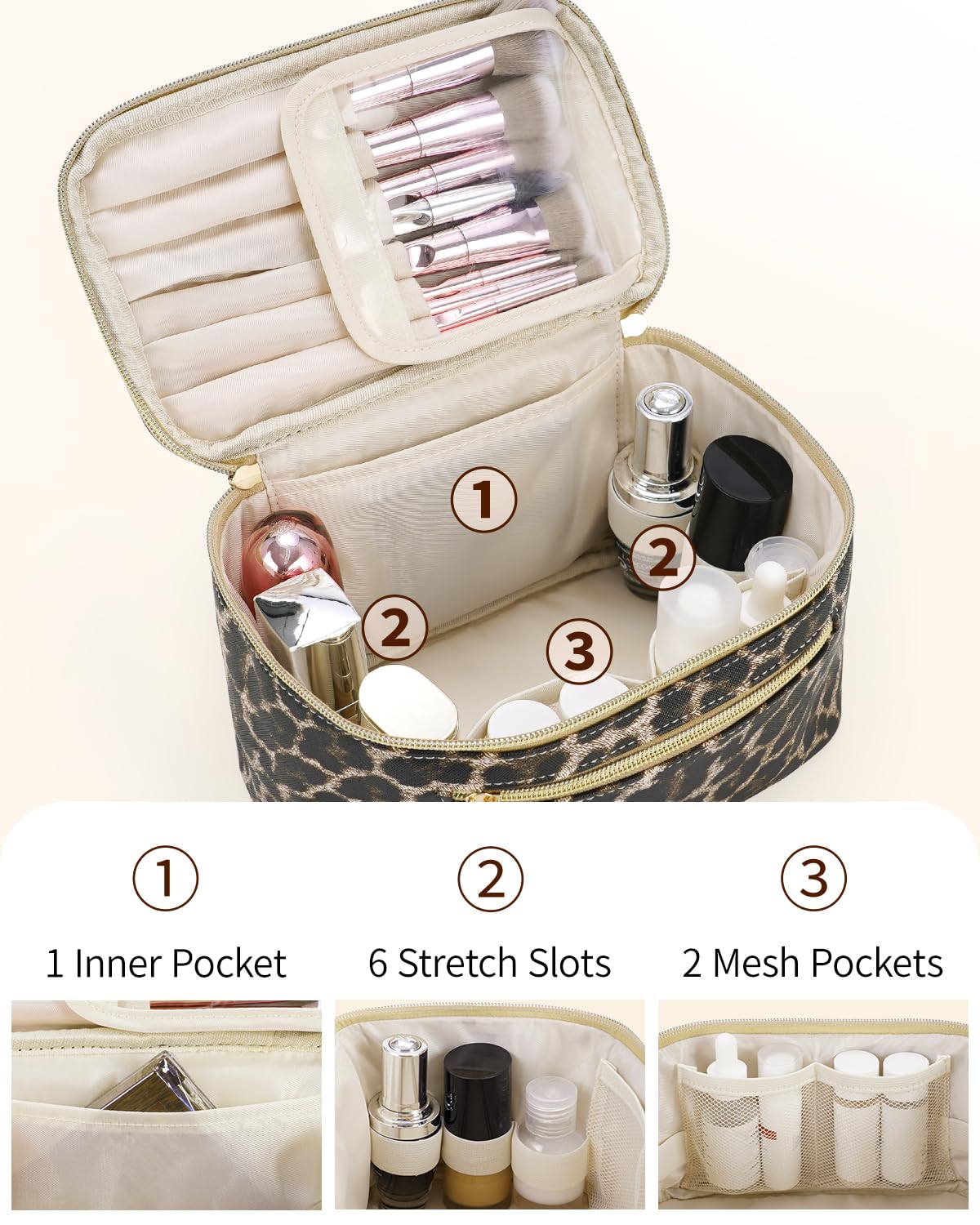 Wandering Nature brush compartment keeps makeup brushes organized and protected.