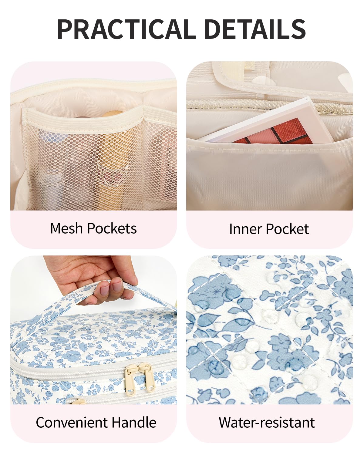 Wandering Nature interior features six elastic cords and pockets for cosmetics.
