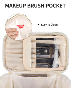 Wandering Nature bag showing top brush compartment for organized makeup brushes.