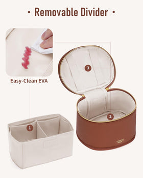 Wandering Nature vanity case with wipe-clean interior for easy stain removal after makeup use