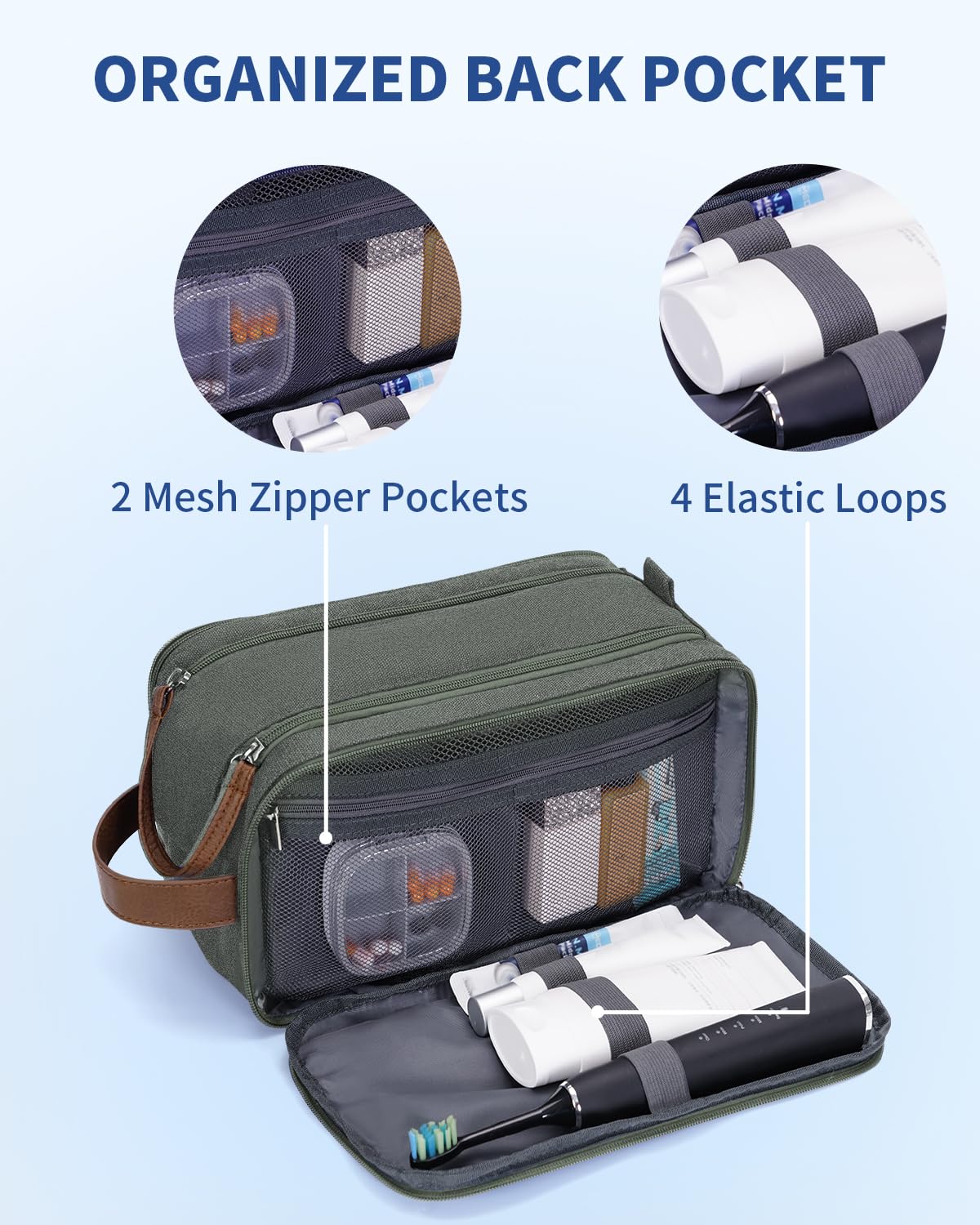 WANDF toiletry bag medium mesh pockets keep bottles upright on the go