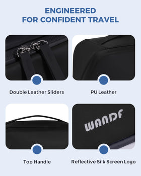 WANDF compact travel kit fits grooming tools and travel-size products neatly.