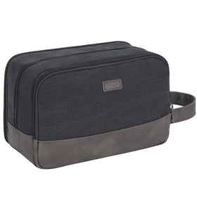 WANDF travel toiletry bag front view shows durable canvas and leather trim for on-the-go organization.