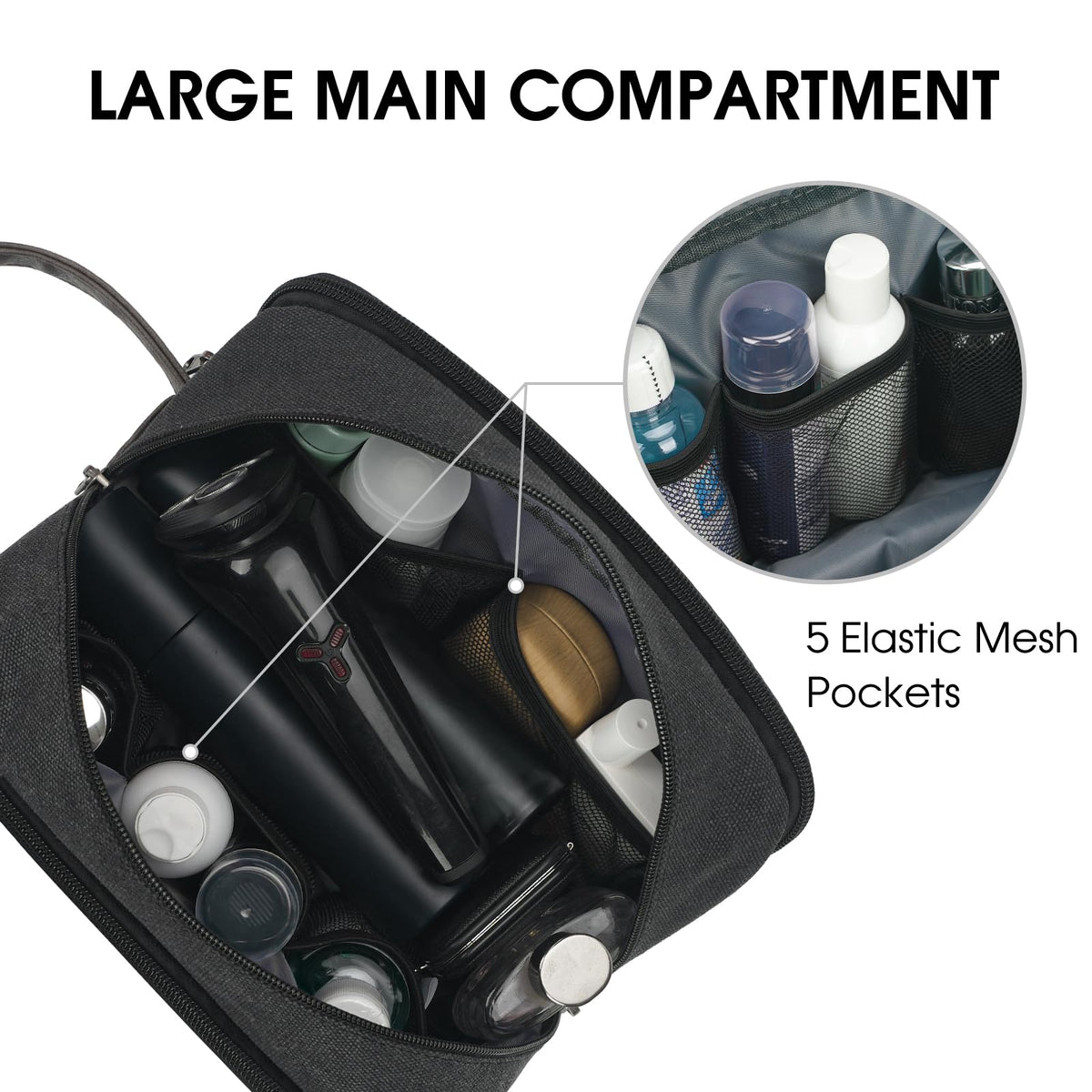 WANDF bag open main compartment for easy packing of grooming essentials.
