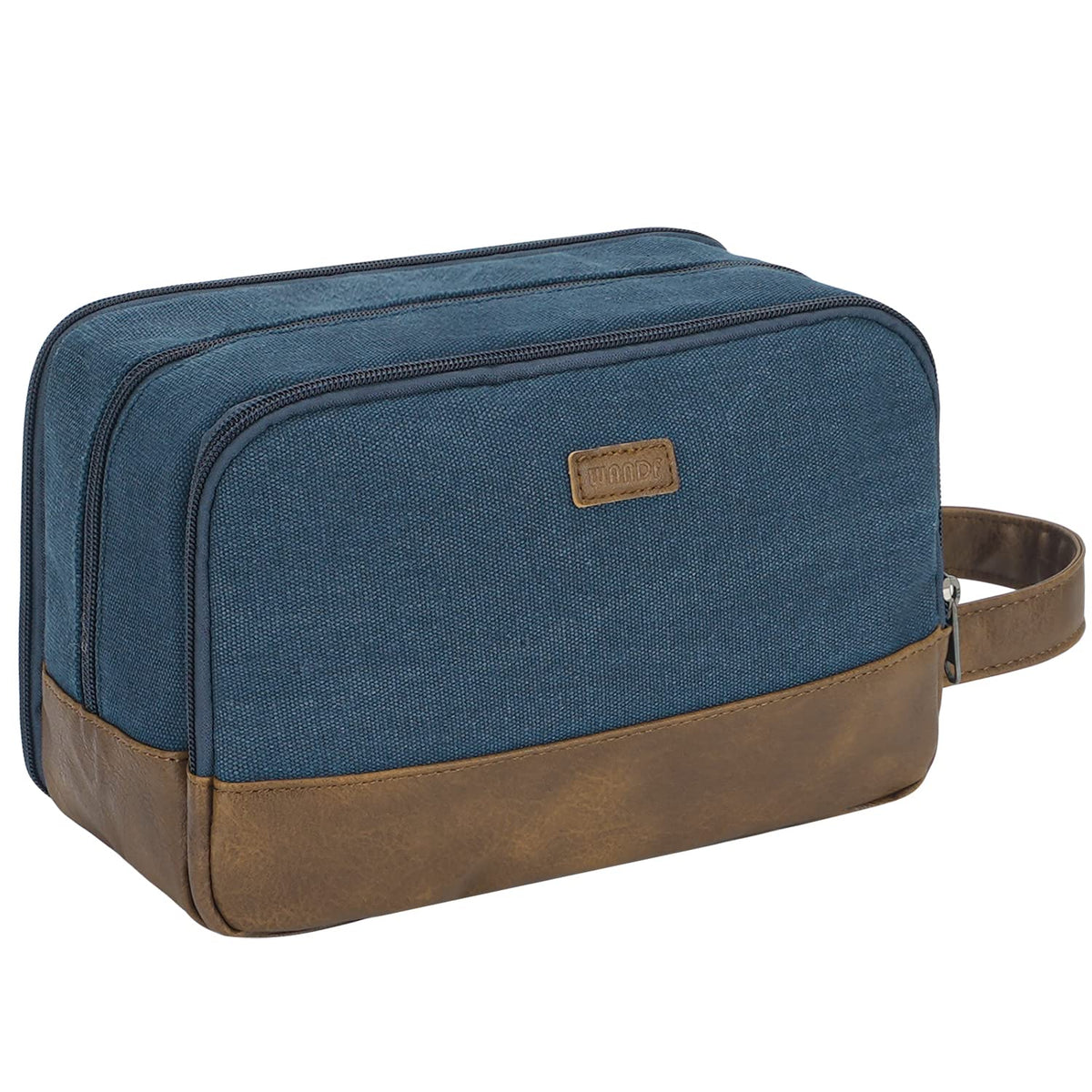 WANDF travel toiletry bag blue front view for compact, organized on-the-go packing