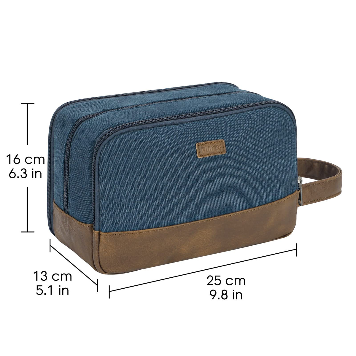 WANDF blue back-pocket organization showing mesh pockets and elastic loops