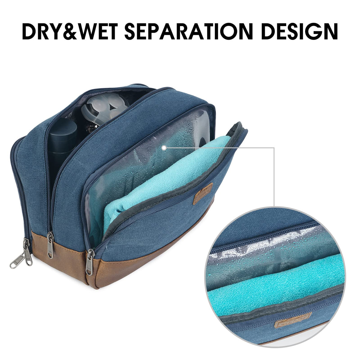 WANDF blue toiletry bag with side pocket for small items and easy access