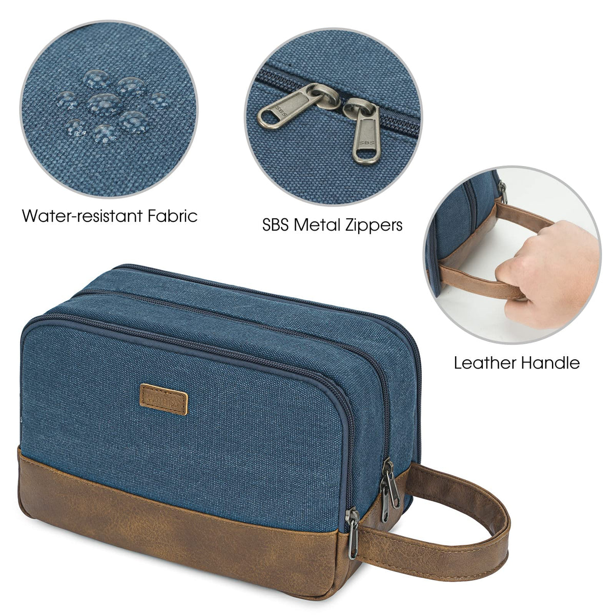 WANDF blue toiletry bag wet compartment separates damp items for mess-free travel