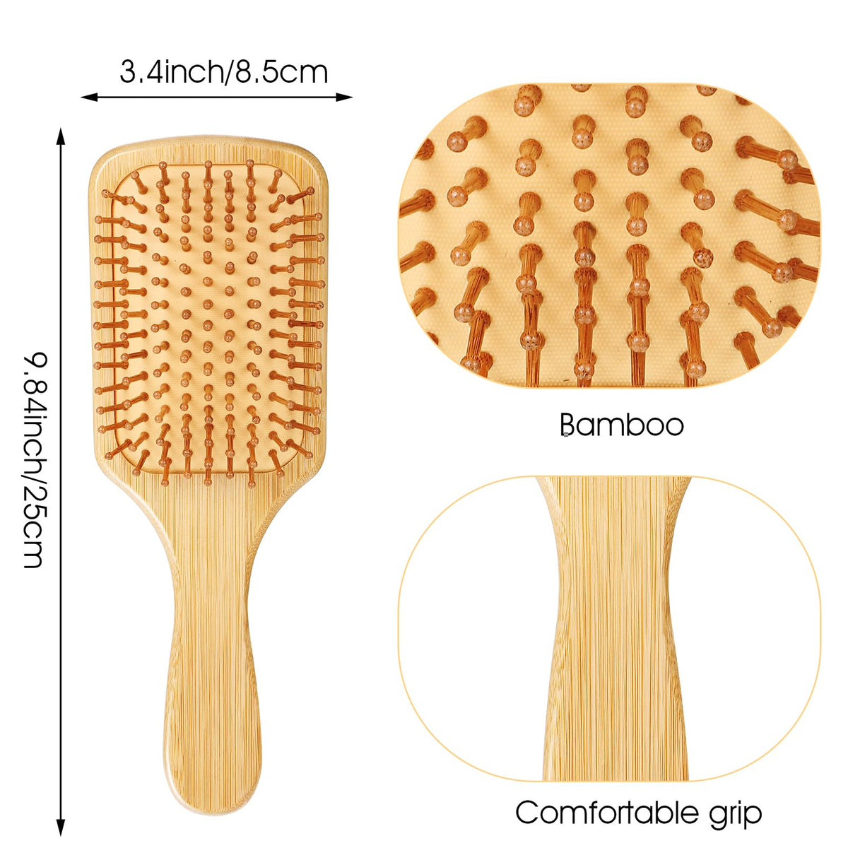Wanmu bamboo brush with ergonomic handle provides comfortable grip for long styling sessions.