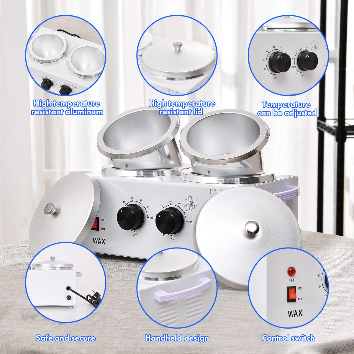 WAOYPGZ wax warmer temperature dial close-up for precise control.
