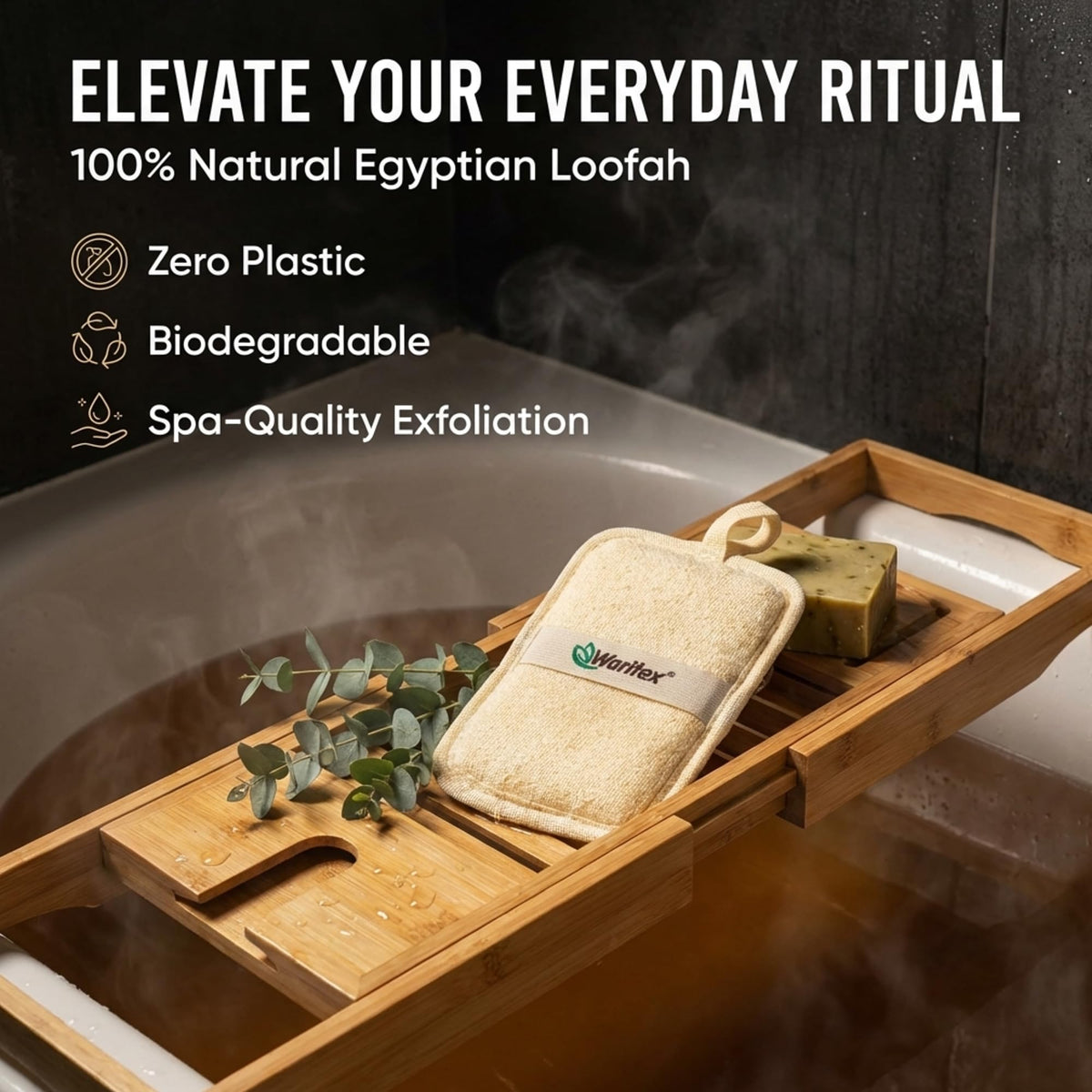 Waritex daily-use loofah delivers soft, hydrated skin after shower.