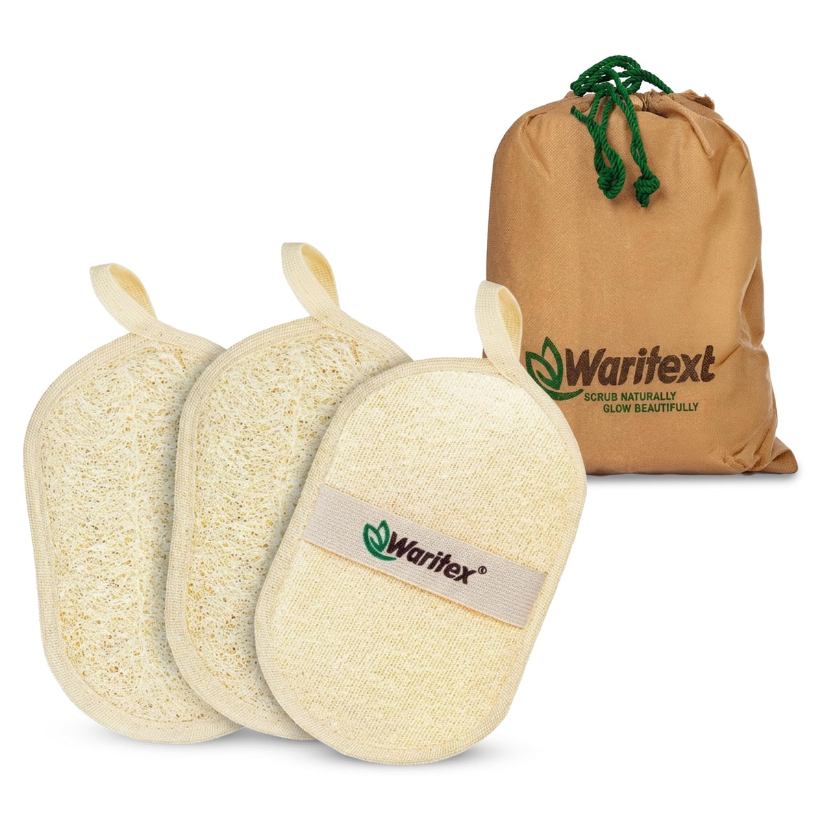 Waritex Egyptian loofah fibers close-up for gentle exfoliation.