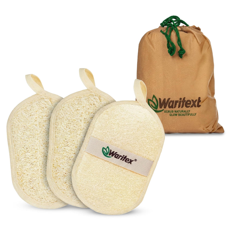 Waritex Egyptian loofah fibers close-up for gentle exfoliation.