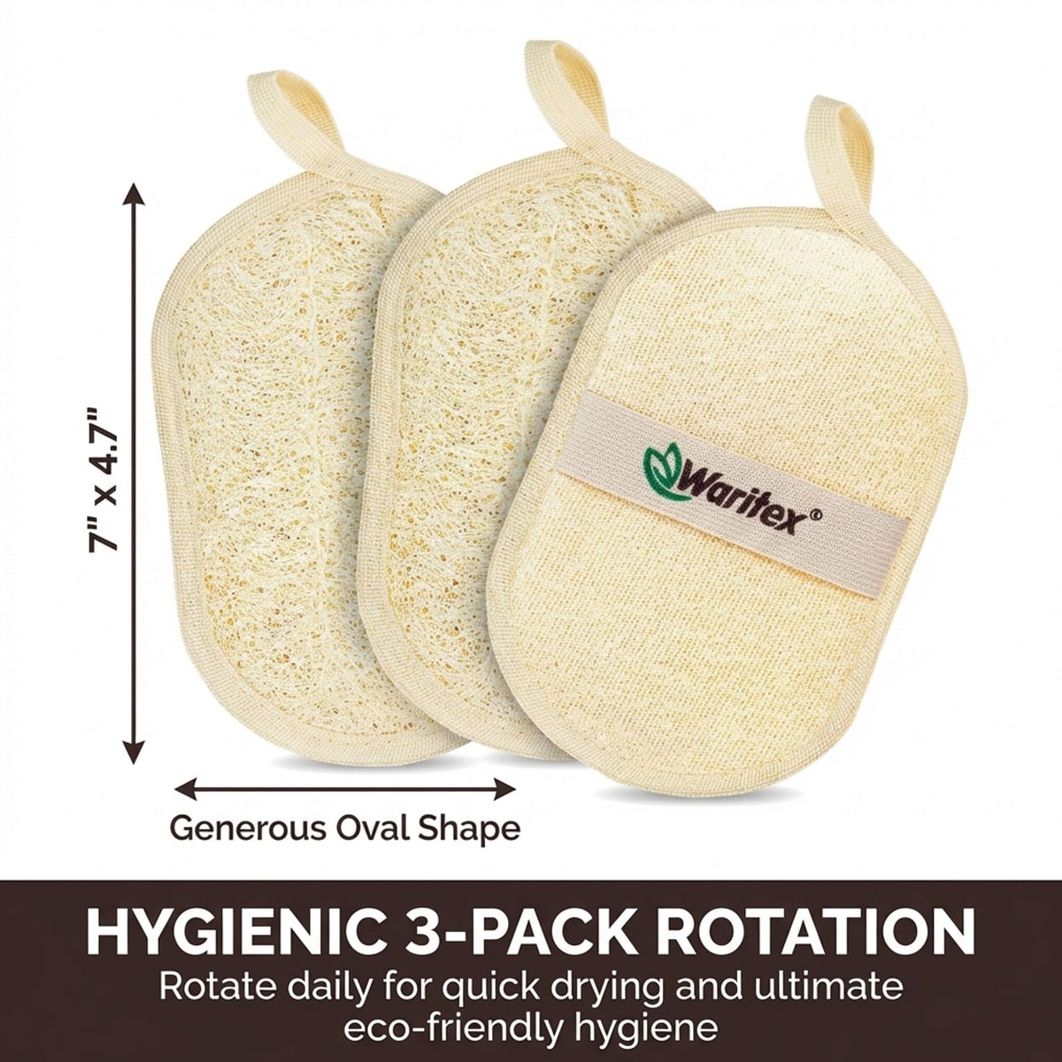 Waritex Egyptian loofah pad soaking to restore plush texture.