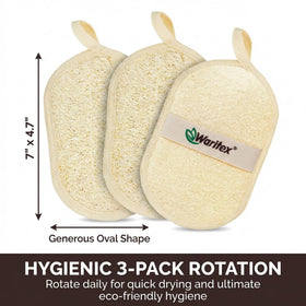 Waritex Egyptian loofah pad soaking to restore plush texture.