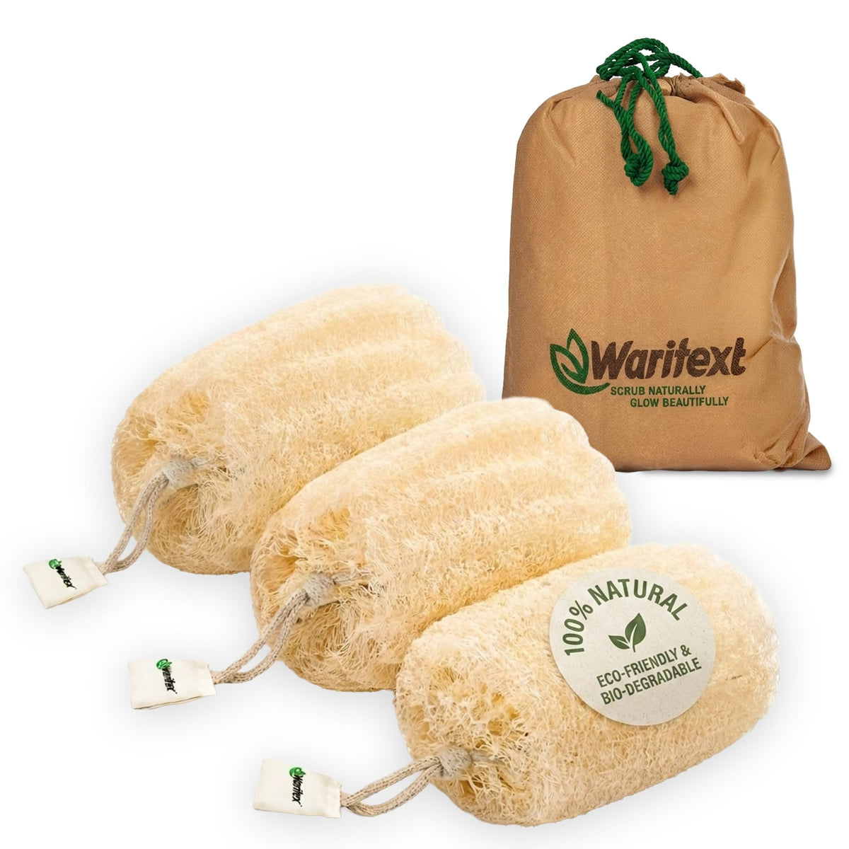 Waritex Egyptian loofah scrubber texture close-up for gentle exfoliation.