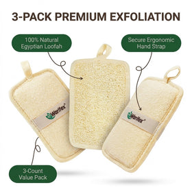 Waritex loofah pad focused on back and shoulders for even coverage.