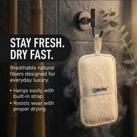 Waritex loofah pad soaks to regain softness and comfort.