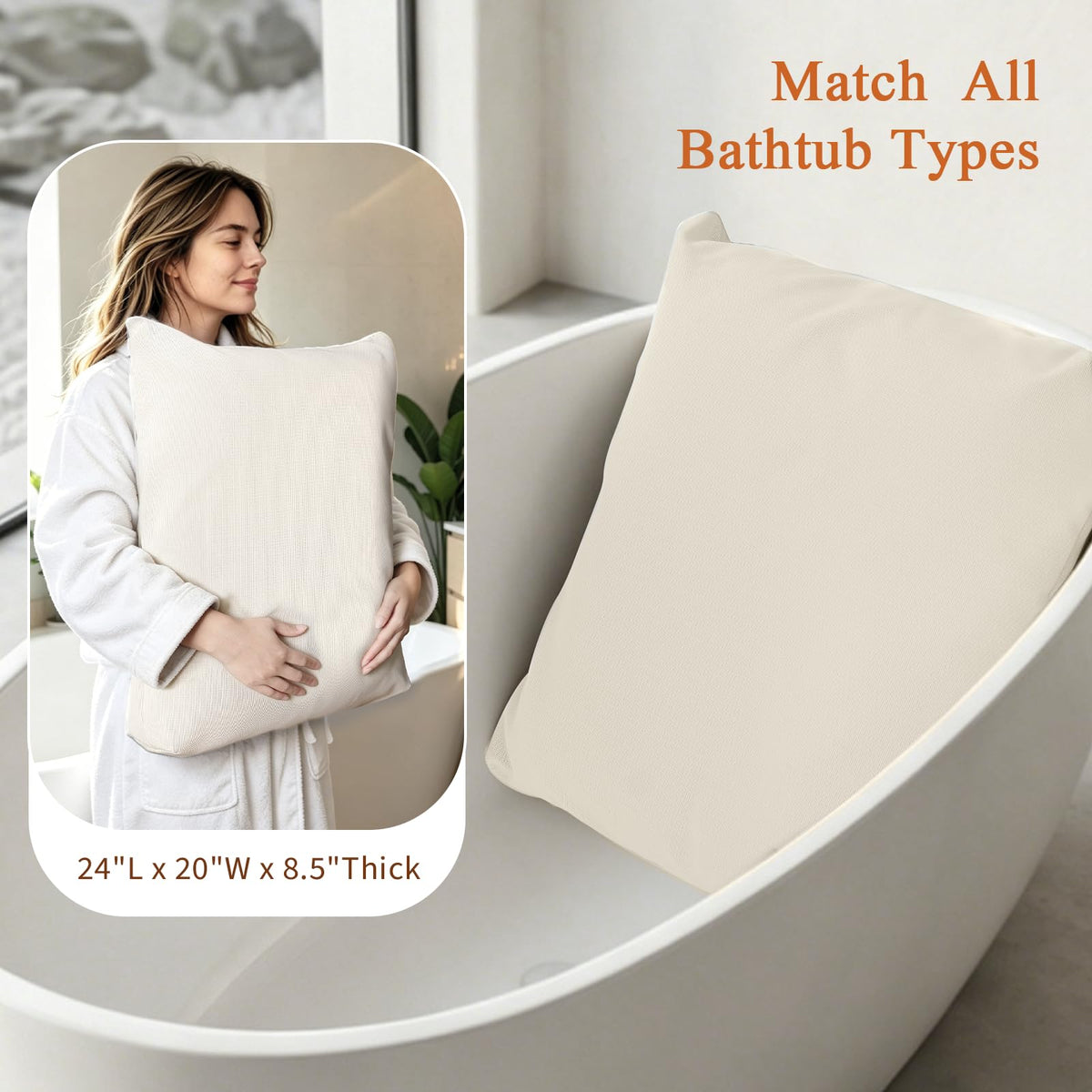 WARMOASIS back support pillow contouring to tub for even comfort