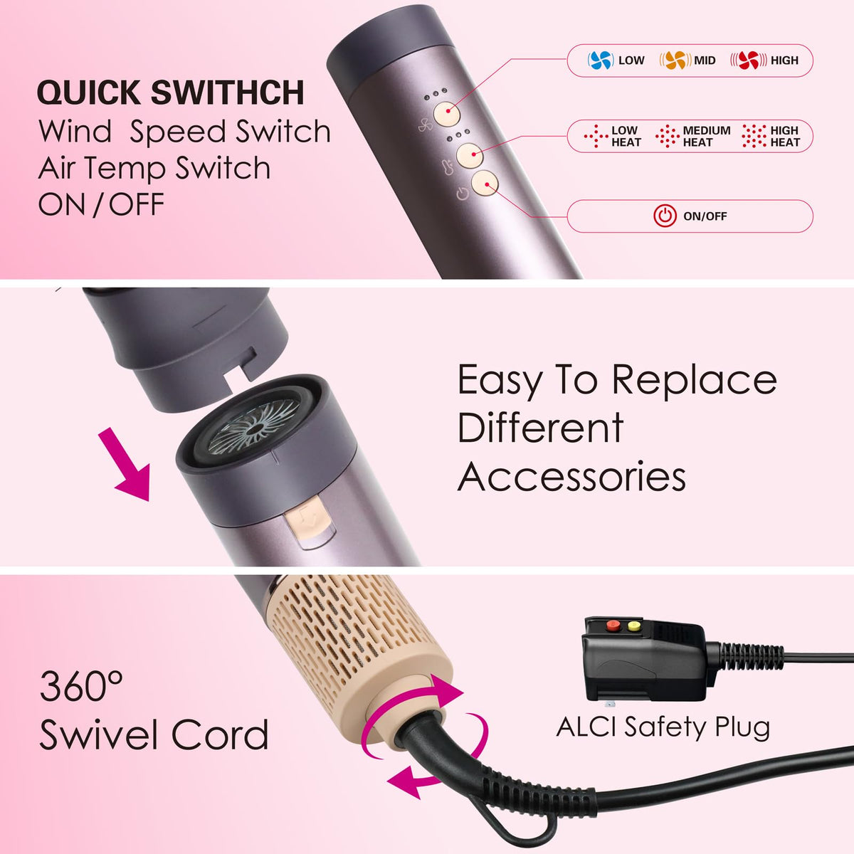 WarmWink concentrator nozzle concentrates airflow for precise styling