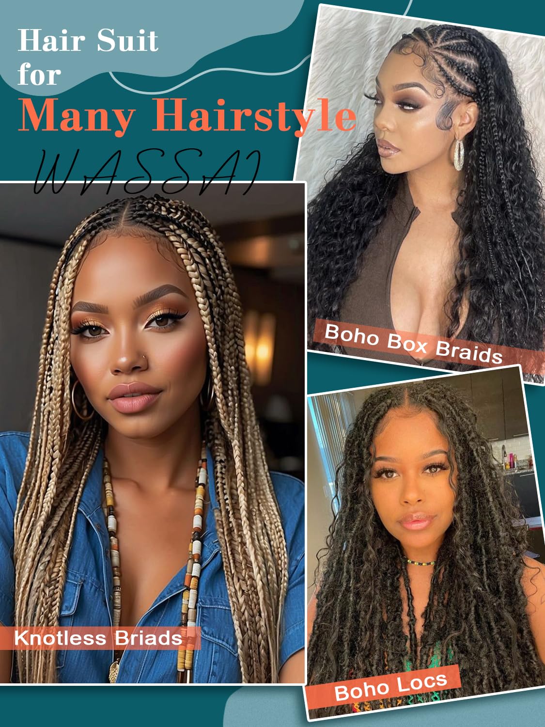 Wassai no-weft bulk braiding hair for knotless and box braids