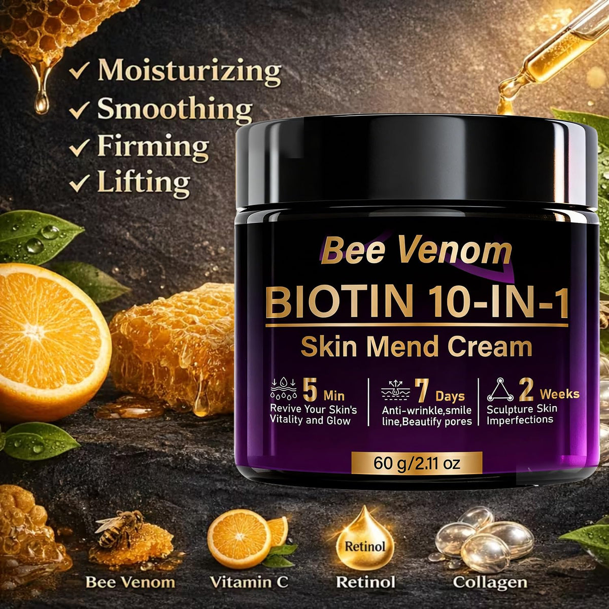 Water Ice Levin bee venom biotin cream texture detail emphasizing deep hydration and smooth finish