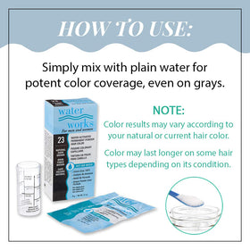 Water Works Hair Color Powder full-coverage shot emphasizes grey blends and vivid color.