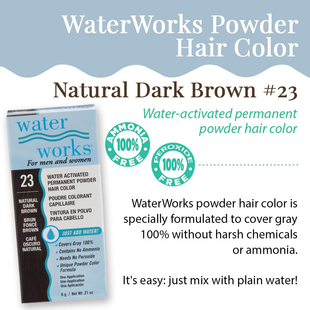 Water Works Hair Color Powder mixing and application shows simple at-home dye routine.