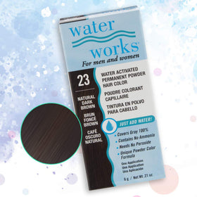Water Works Hair Color Powder travel tub showcases portable, leak-free packaging.