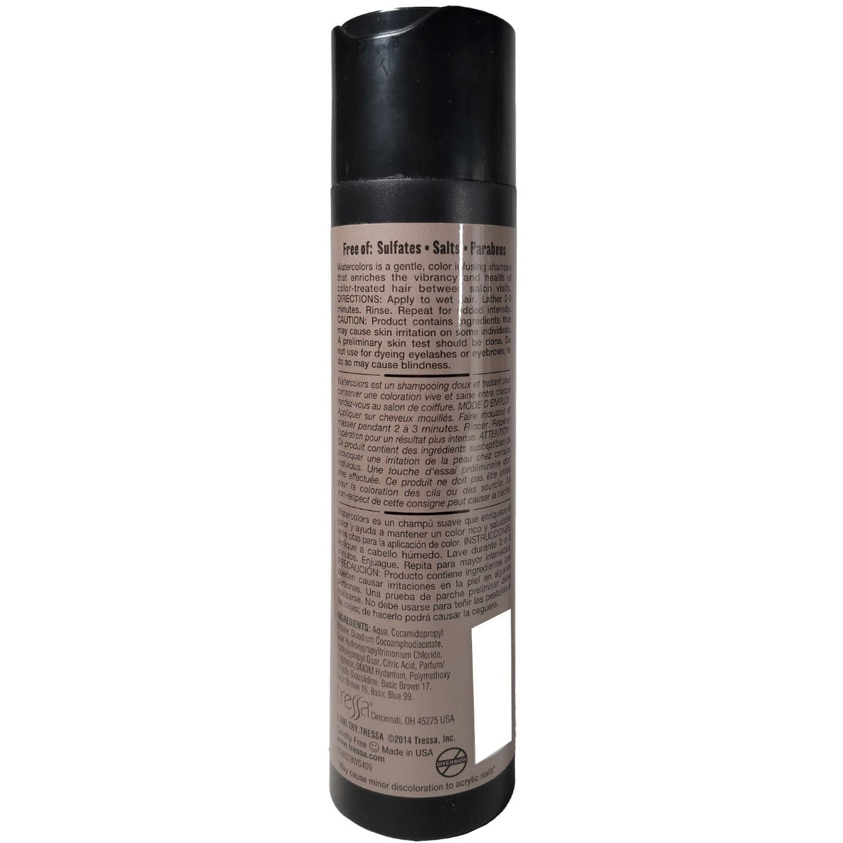 Watercolors Mocha Drench shampoo ingredients-label signals sulfate- and paraben-free formula.