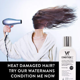 Watermans recyclable packaging bottle shown, supporting eco-friendly hair care practice.