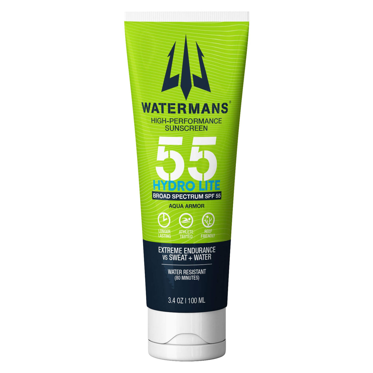 Waterman's Hydro Lite SPF 55 bottle ready for outdoor protection and reef-safe use.