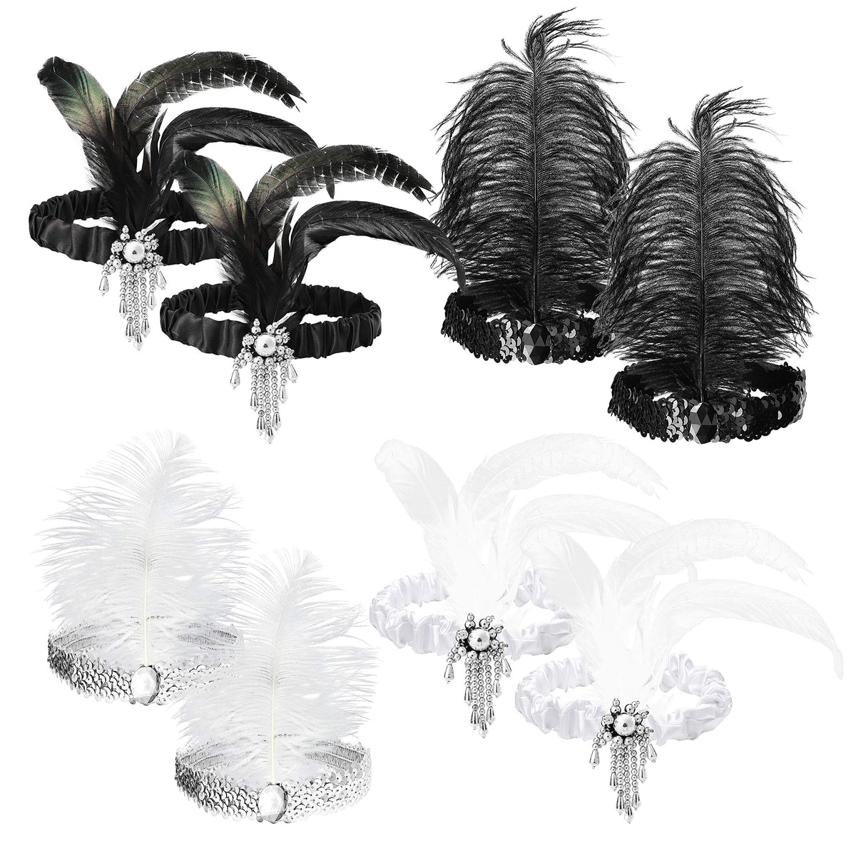 WATINC 1920s flapper headbands in black set for dramatic Gatsby party looks.