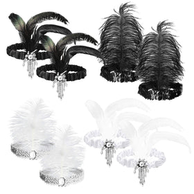 WATINC 1920s flapper headbands in black set for dramatic Gatsby party looks.
