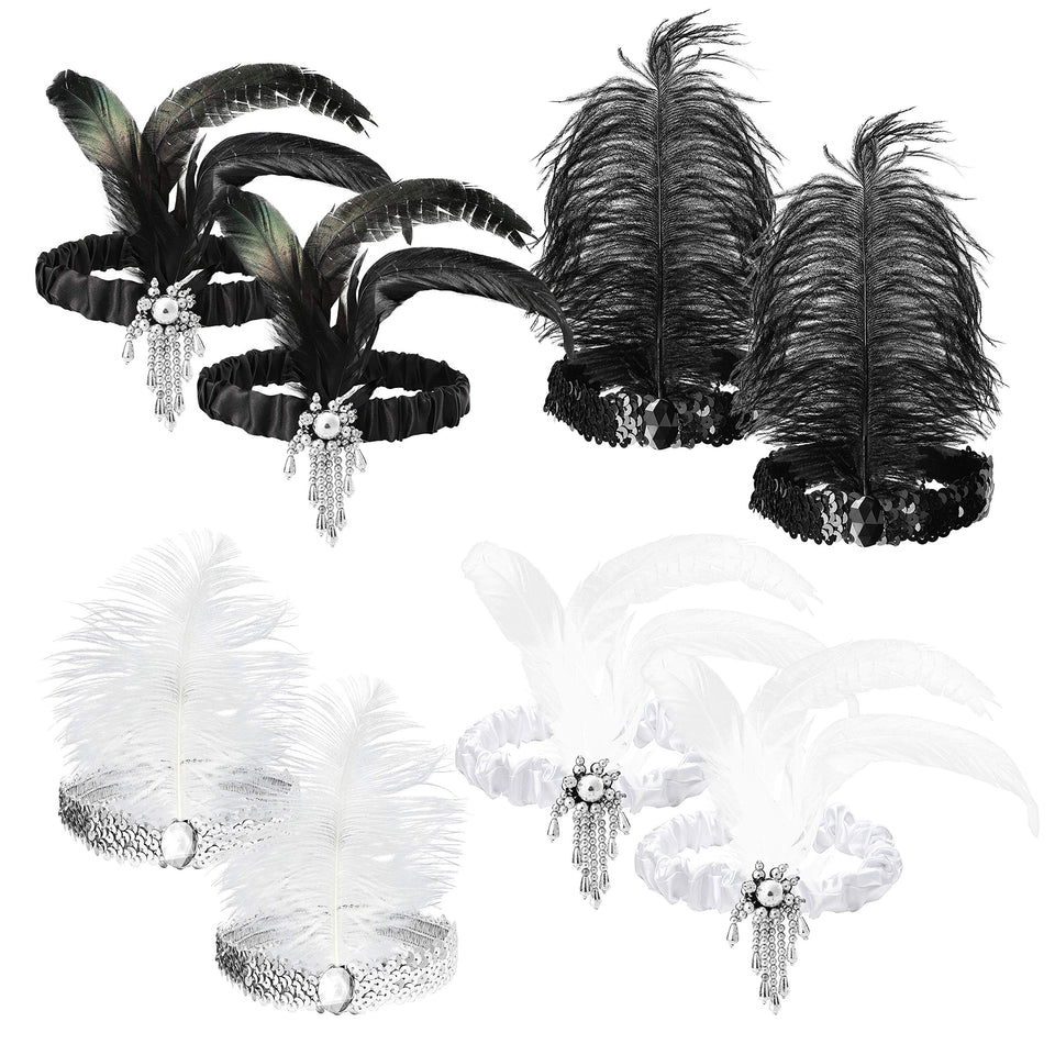 WATINC 1920s flapper headbands in black set for dramatic Gatsby party looks.