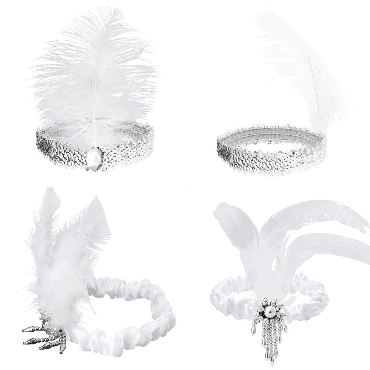 WATINC black headband with beads and 3 feathers for bold stage-ready flair.