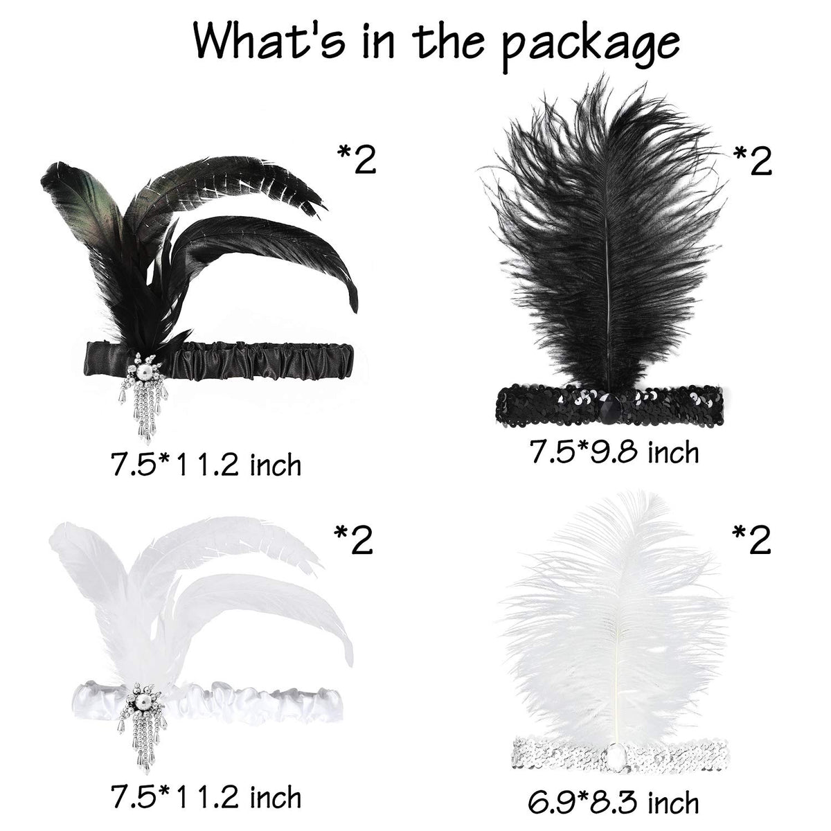 WATINC white bead headband with 3 feathers enhances graceful party styling.