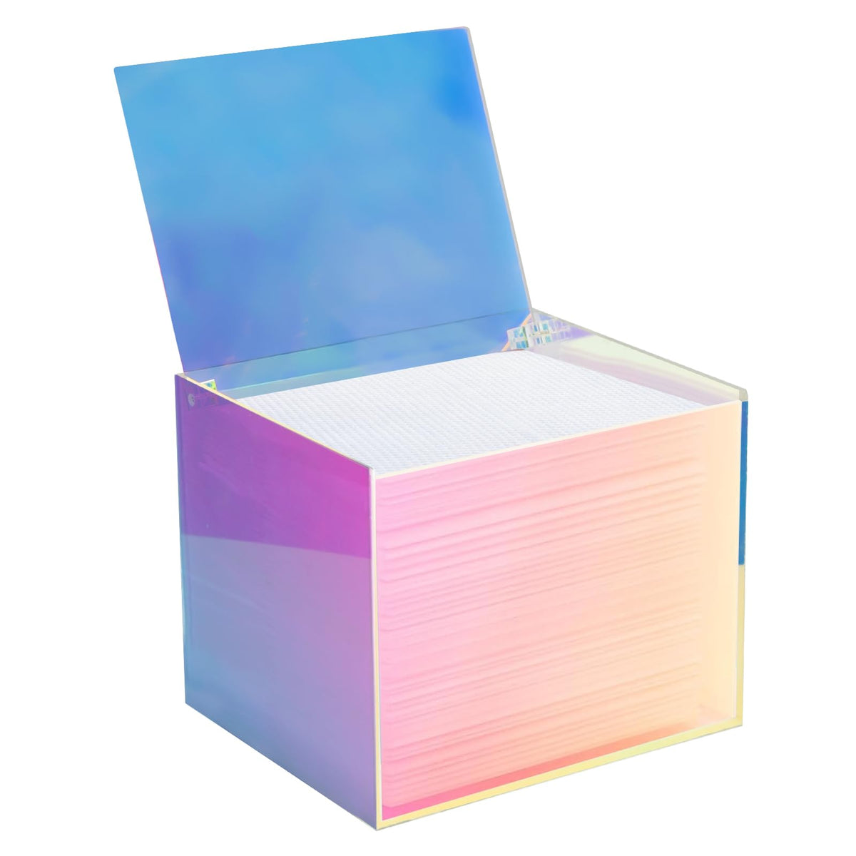 Watpot Rainbow acrylic disposable face towel box front view keeping towels organized.