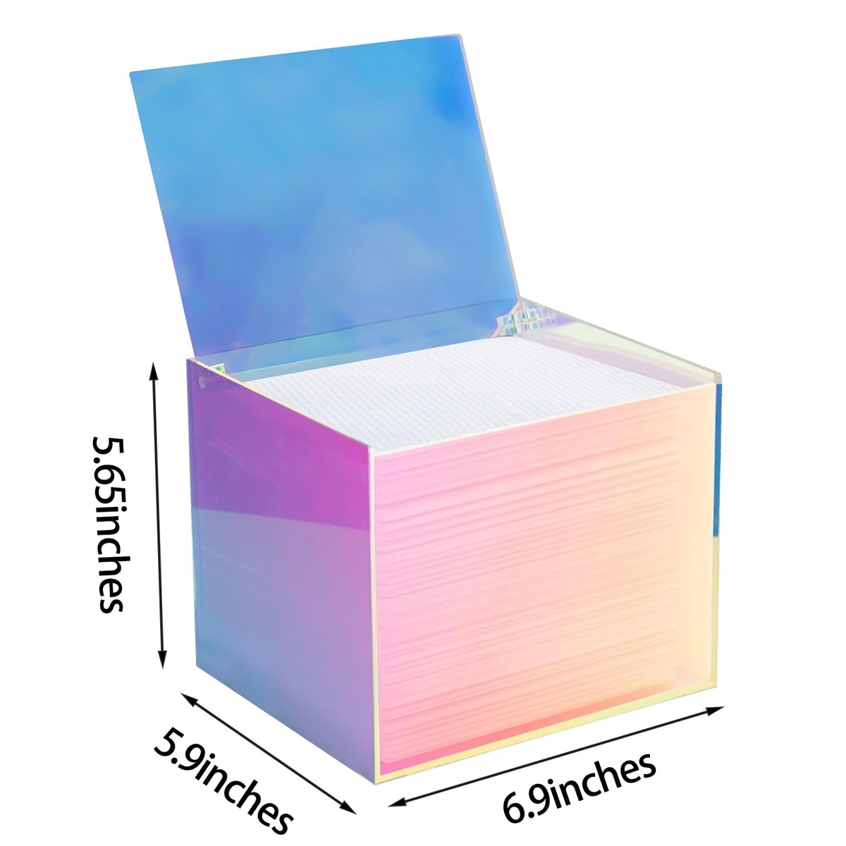 Watpot Rainbow acrylic box with lid closed protects facial towels from dust.