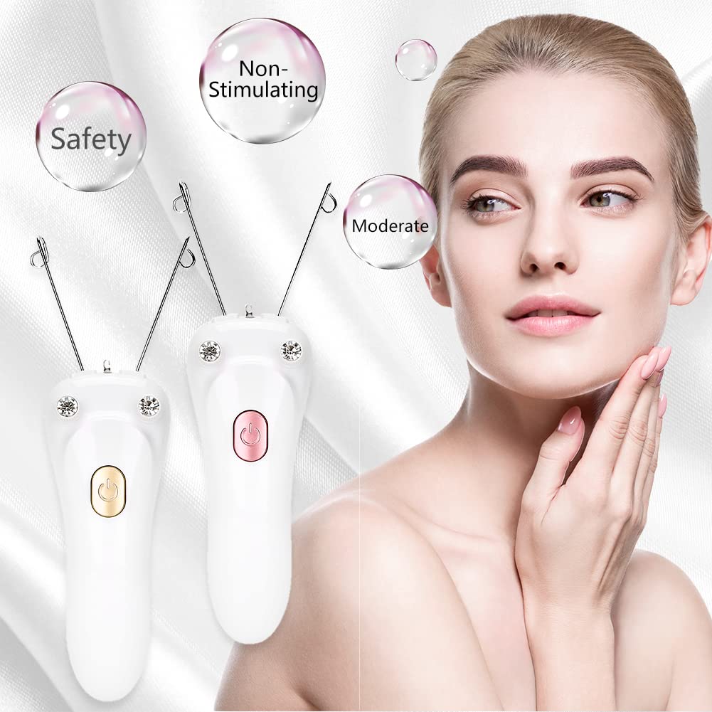 Watris Veiyi epilator in use with cotton thread for hair removal